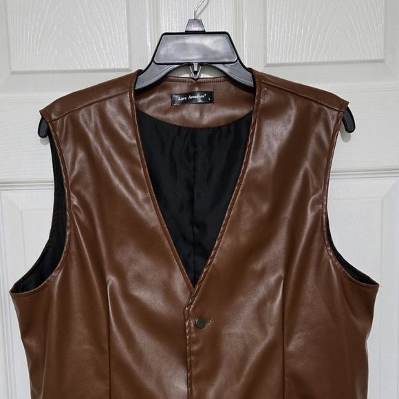 Lars Amadeus Men's Faux Leather Vest Size Large Brown Western Cowboy Motorcycle - Picture 3 of 12
